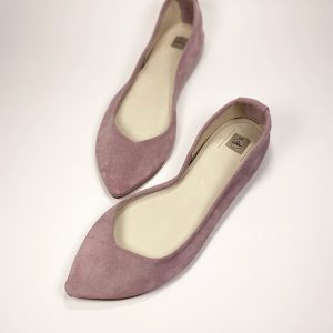 Pointy Ballet Flats Shoes in Old Pink Italian Suede Leather, elehandmade shoes