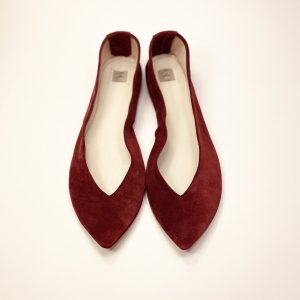 Pointy Ballet Flats Shoes in Pompeian red Italian Suede Leather, elehandmade shoes
