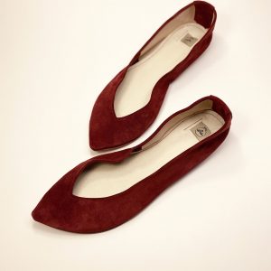 Pointy Ballet Flats Shoes in Pompeian Red Italian Suede Leather, elehandmade shoes