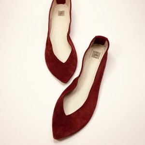 Pointy Ballet Flats Shoes in Pompeian Red Italian Suede Leather, elehandmade shoes