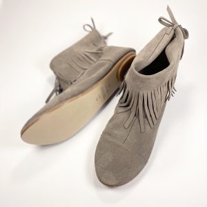 Fringed Ankle Boots in Soft Taupe leather suede, elehandmade shoes