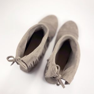 Fringed Ankle Boots in Soft Taupe leather suede, elehandmade shoes