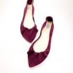 Pointed Flats with Ruffles in Oxblood Italian Leather, Elehandmade Pumps Shoes