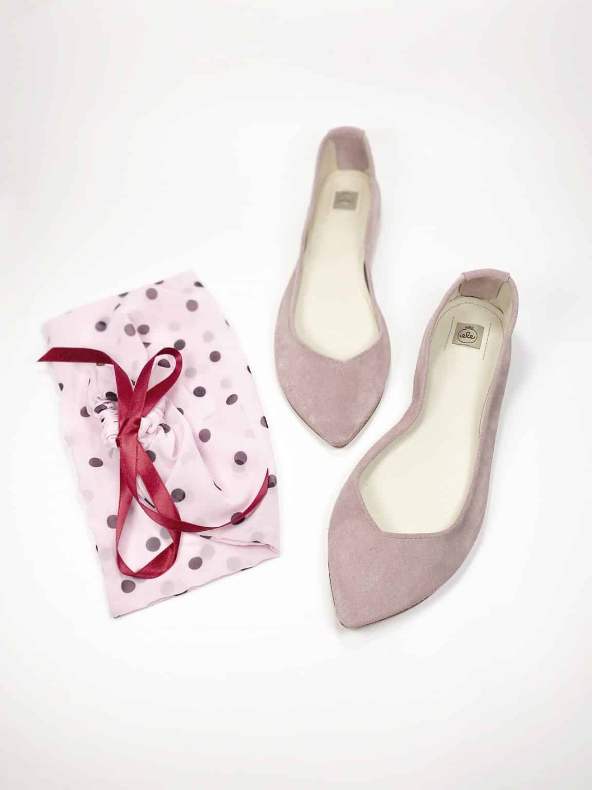 Pointy Ballet Flats Shoes in Rose Quartz Soft Italian Suede Leather, Soft Pink Low Heel Pumps, Elehandmade Shoes