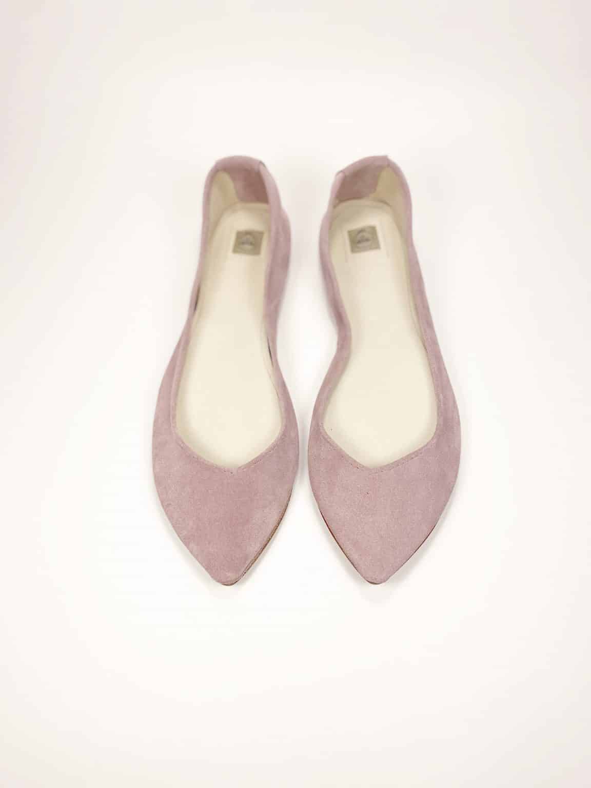 Pointy Ballet Flats Shoes in Rose Quartz Soft Italian Suede Leather, Soft Pink Low Heel Pumps, Elehandmade Shoes