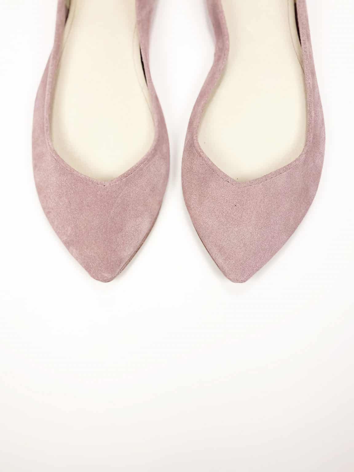 Pointy Ballet Flats Shoes in Rose Quartz Soft Italian Suede Leather, Soft Pink Low Heel Pumps, Elehandmade Shoes