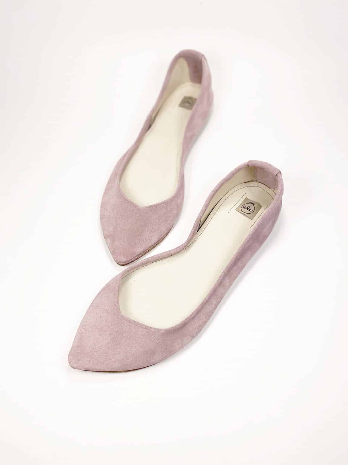Pointy Ballet Flats Shoes in Rose Quartz Soft Italian Suede Leather, Soft Pink Low Heel Pumps, Elehandmade Shoes