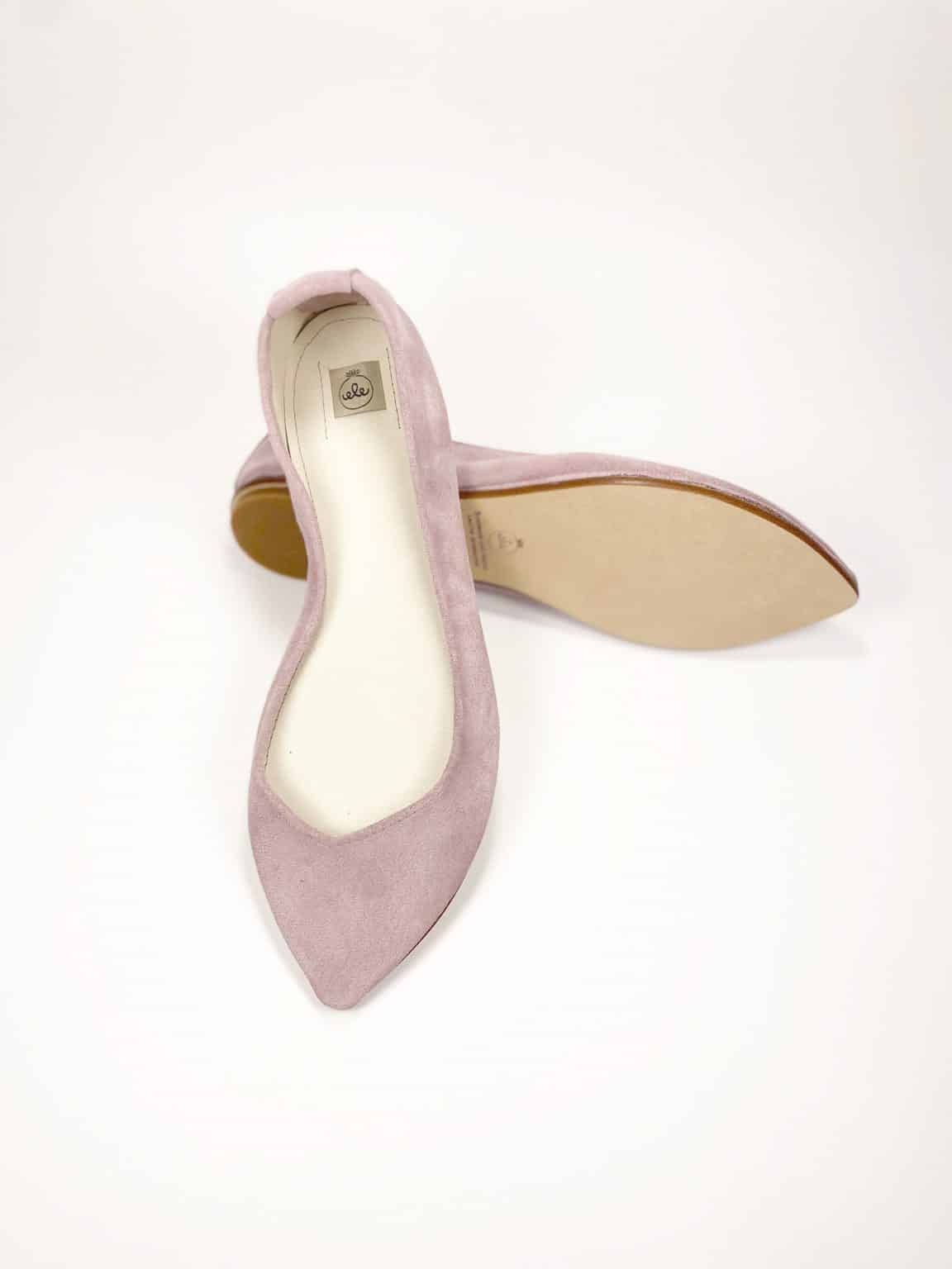 Pointy Ballet Flats Shoes in Rose Quartz Soft Italian Suede Leather, Soft Pink Low Heel Pumps, Elehandmade Shoes
