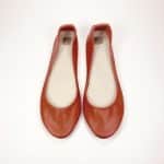 Round-toe ballet flats in warm terracotta red Italian leather with low heel and leather soles – elehandmade shoes