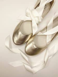Handmade gold Italian leather bridal shoes with ribbons, big size and tall bride options by Elehandmade