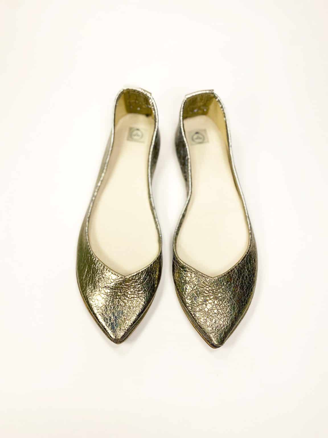 pointy Ballet Flat Pum Low Heel shoes in bronze gold Cracked Italian Fancy Leather, Elehandmade Etsy Shoes