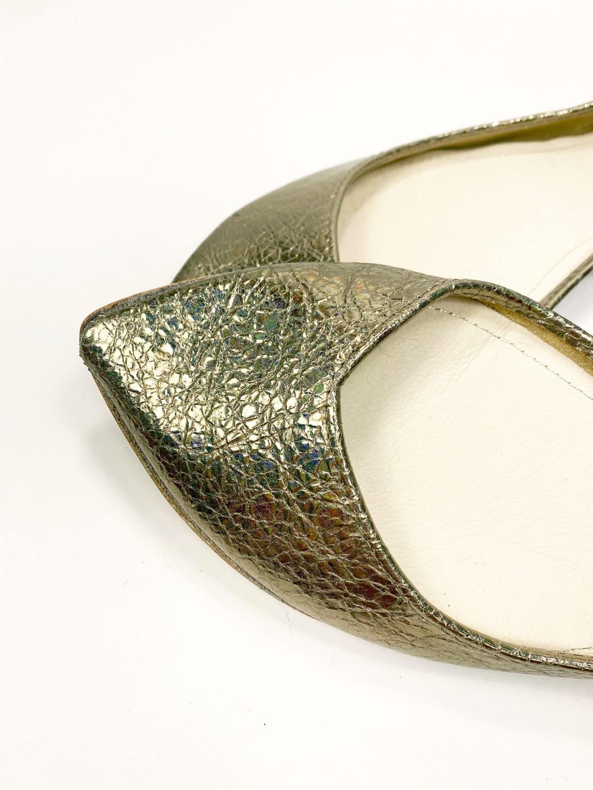 pointy Ballet Flat Pum Low Heel shoes in bronze gold Cracked Italian Fancy Leather, Elehandmade Etsy Shoes