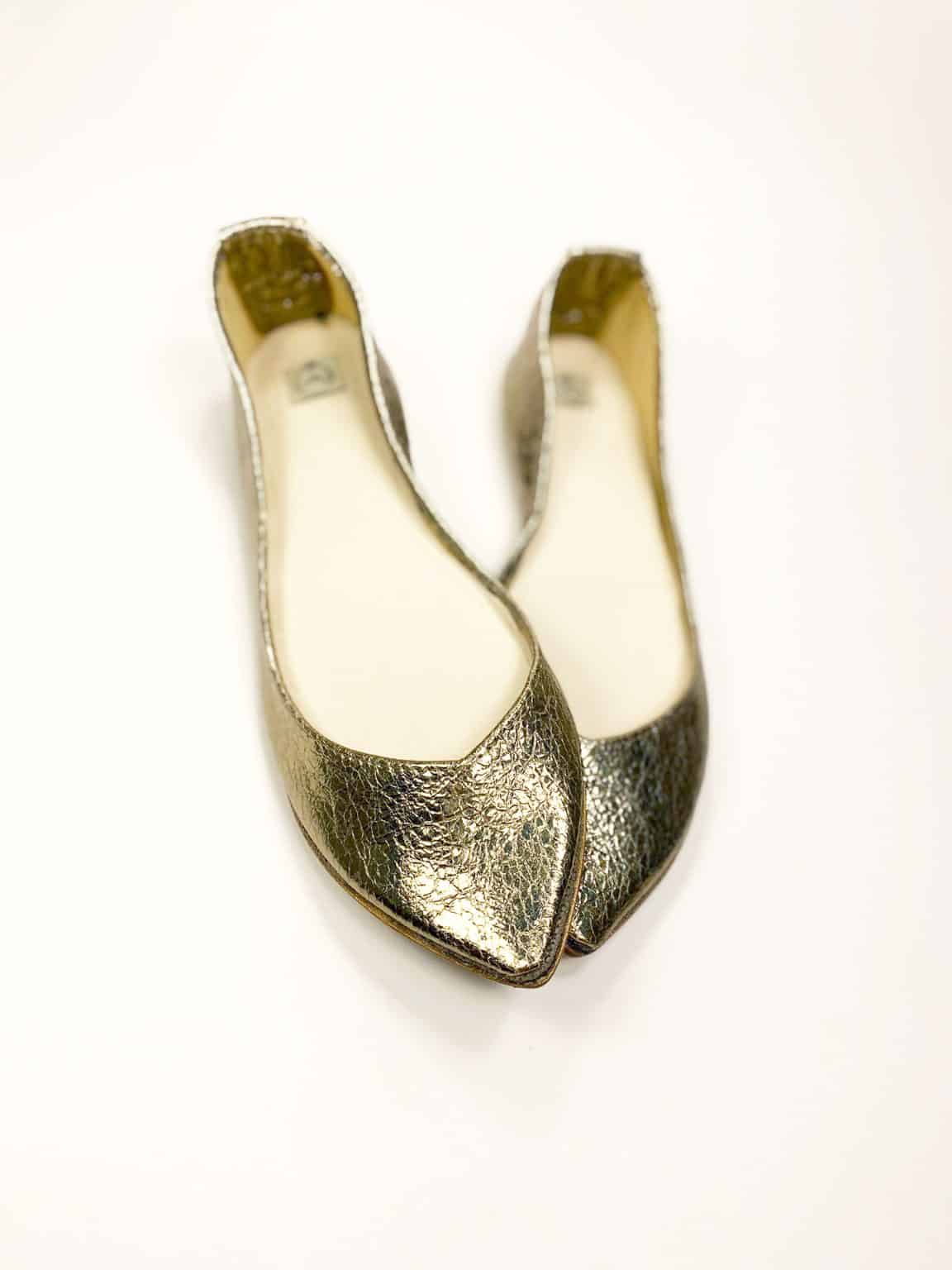 pointy Ballet Flat Pum Low Heel shoes in bronze gold Cracked Italian Fancy Leather, Elehandmade Etsy Shoes