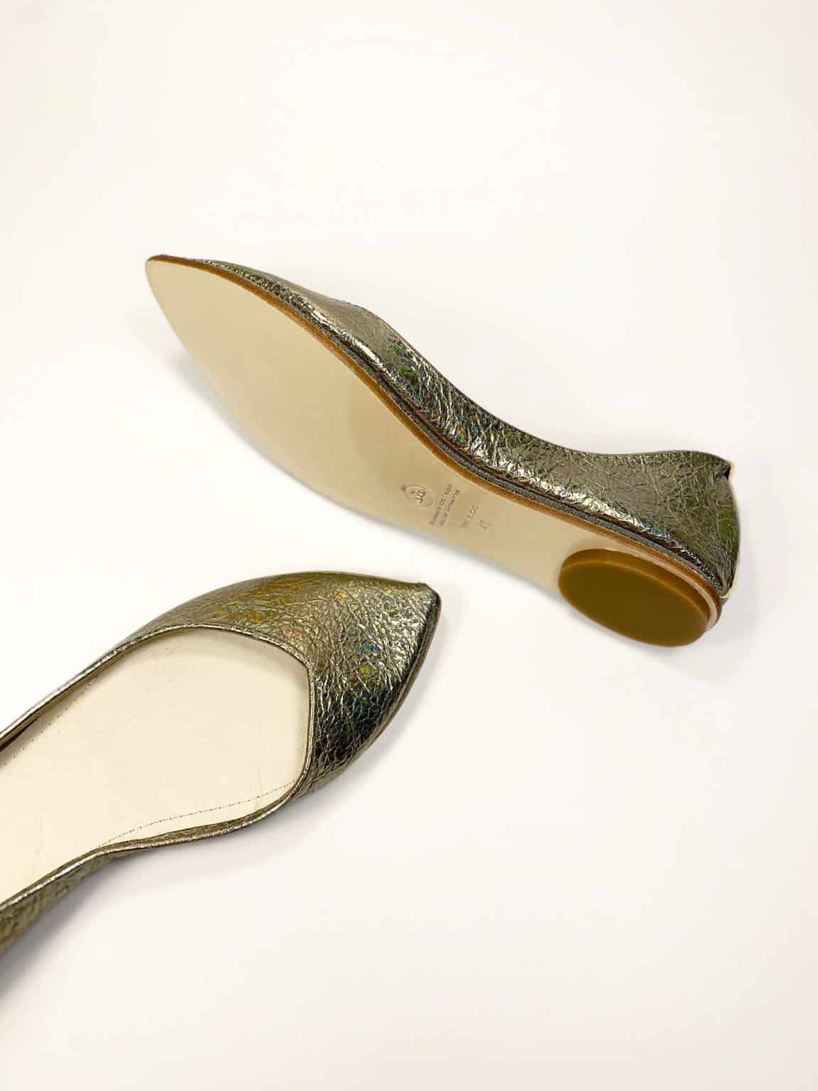 pointy Ballet Flat Pum Low Heel shoes in bronze gold Cracked Italian Fancy Leather, Elehandmade Etsy Shoes