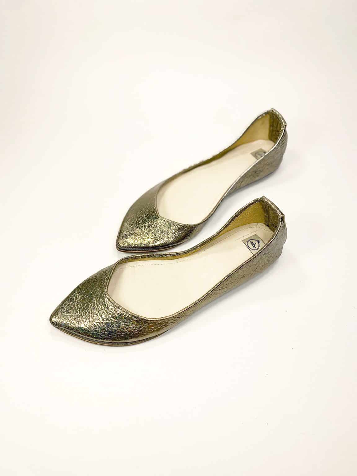 pointy Ballet Flat Pum Low Heel shoes in bronze gold Cracked Italian Fancy Leather, Elehandmade Etsy Shoes