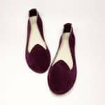 Women's loafers in deep plum suede with sculpted vamp cut and almond toe – elehandmade shoes
