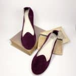 Women's loafers in deep plum suede with sculpted vamp cut and almond toe – elehandmade shoes