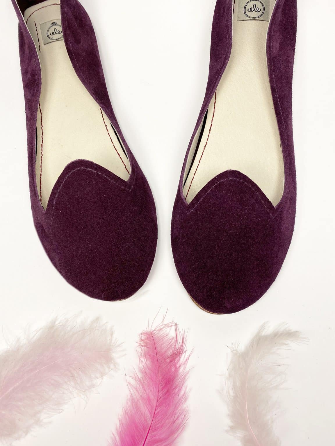 Women's loafers in deep plum suede with sculpted vamp cut and almond toe – elehandmade shoes