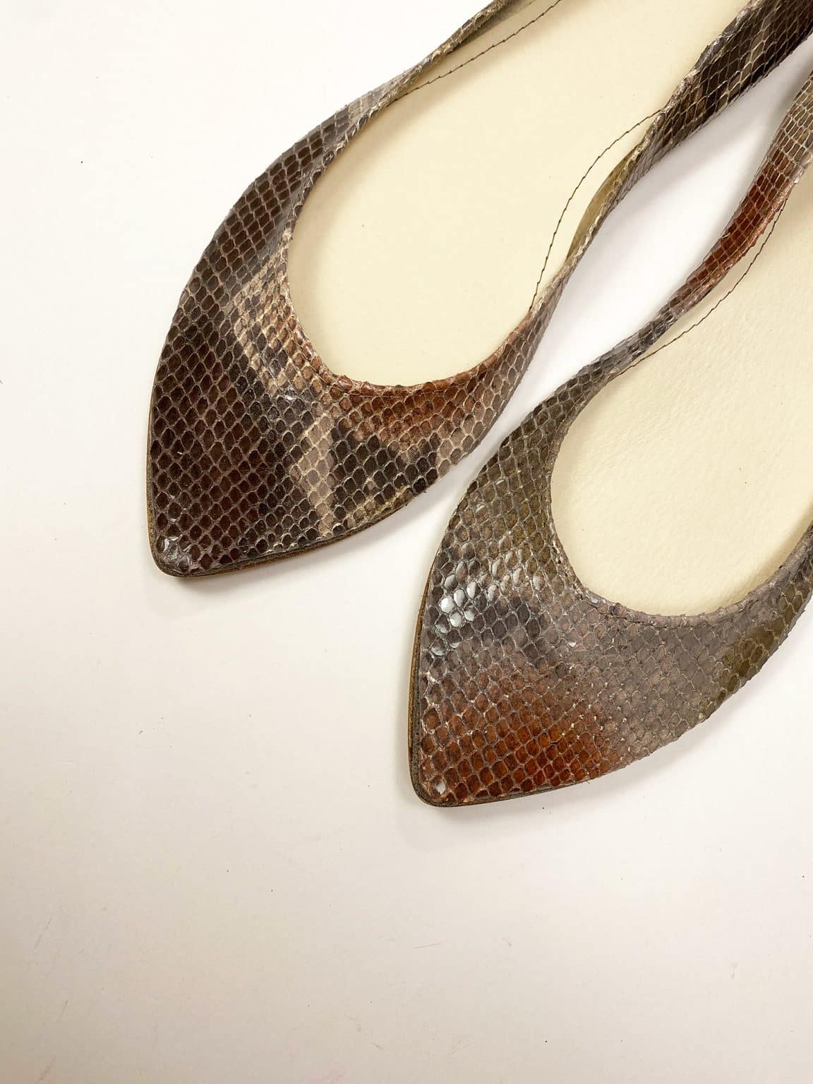 Pointed ballet flats in multi-shade python-effect Italian leather with warm brown and bronze tones – elehandmade shoes