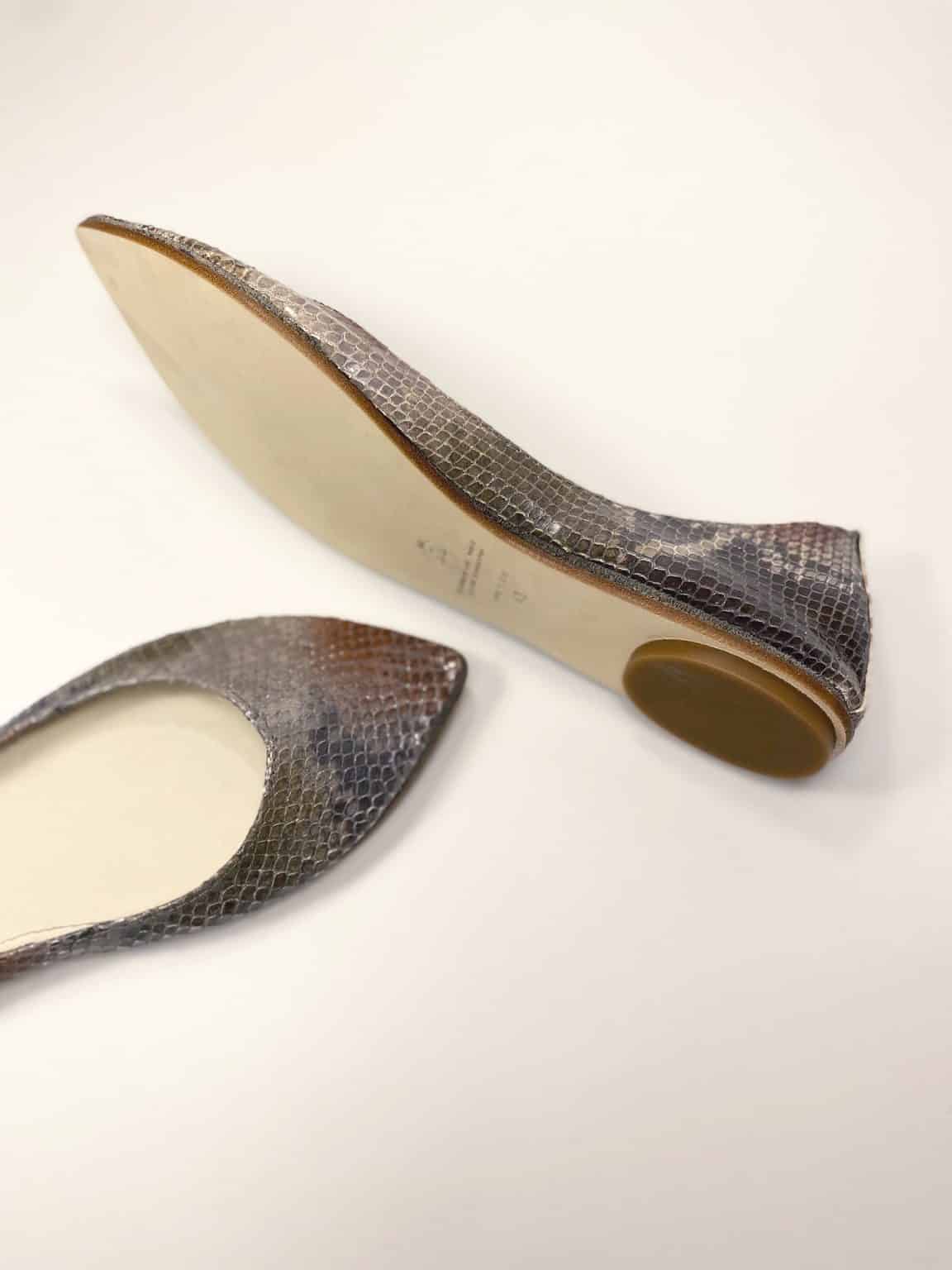 Pointed ballet flats in multi-shade python-effect Italian leather with warm brown and bronze tones – elehandmade shoes