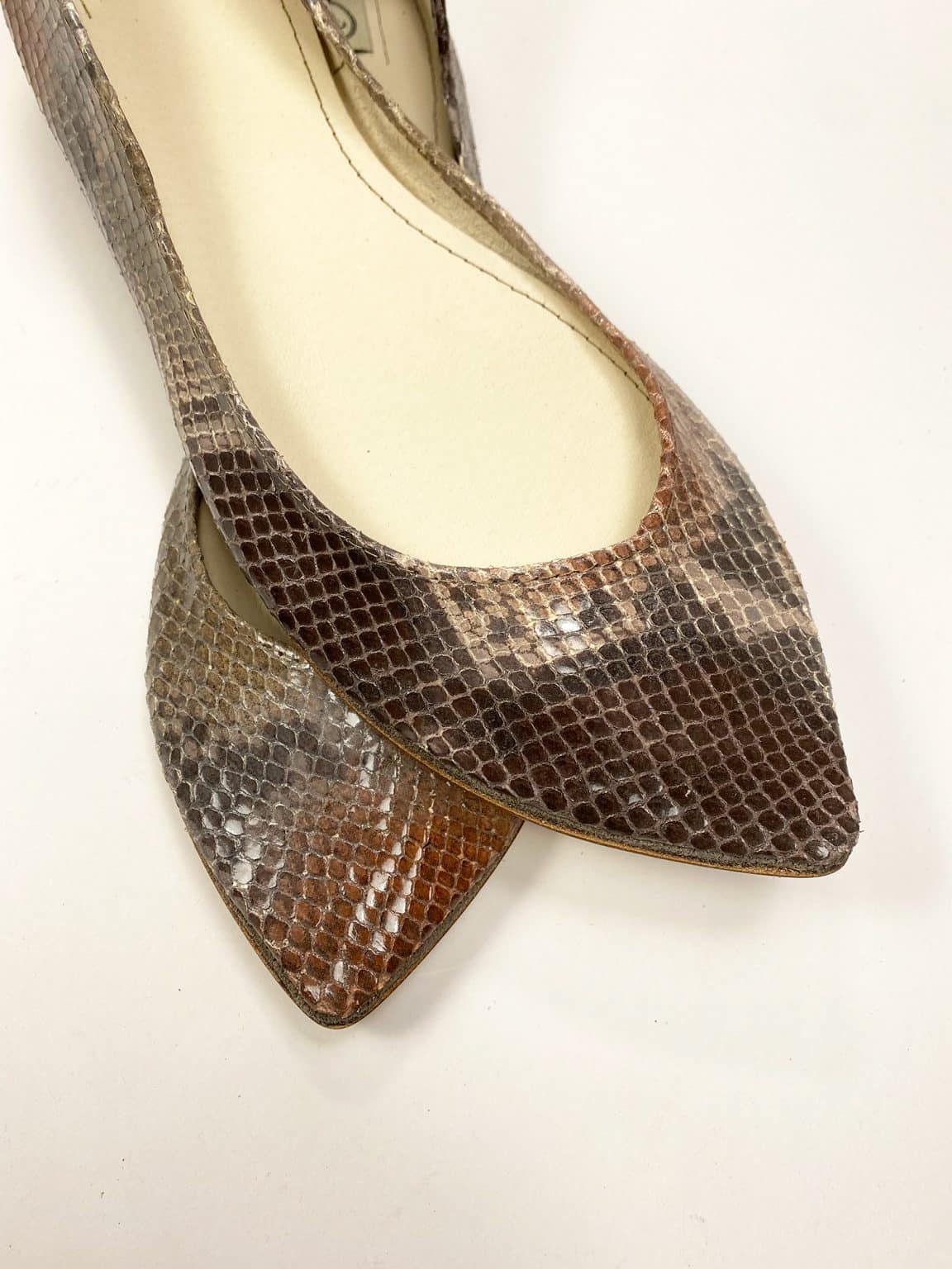 Pointed ballet flats in multi-shade python-effect Italian leather with warm brown and bronze tones – elehandmade shoes
