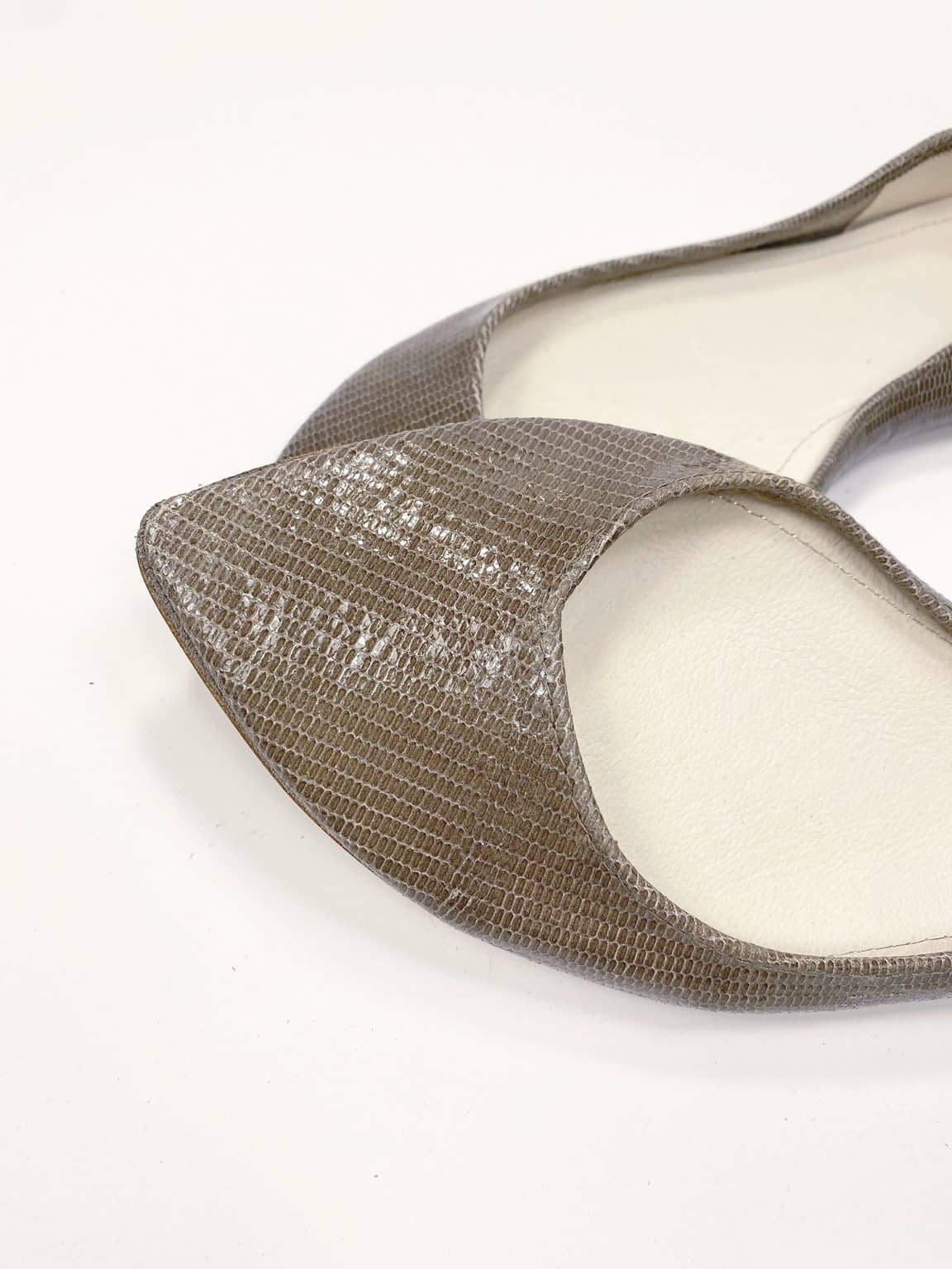 Pointed ballet flats in taupe snakeskin-effect Italian leather – elehandmade shoes