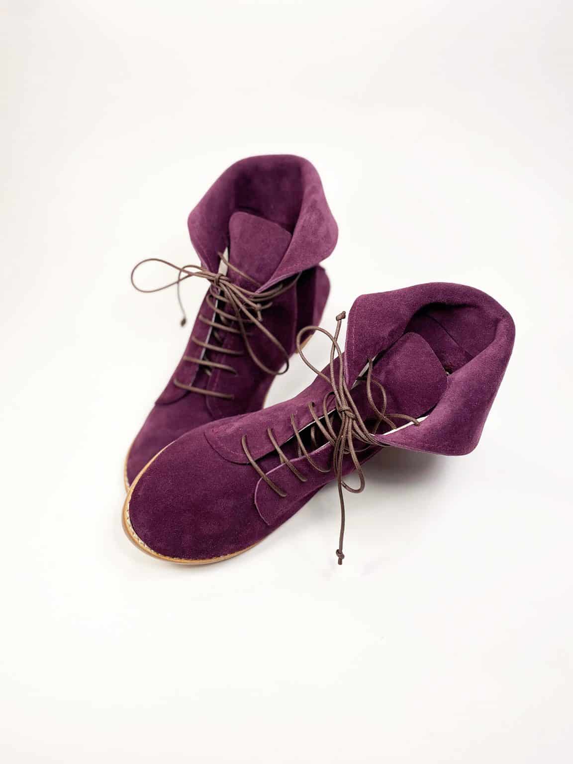 Women's oxblood burgundy suede ankle boots with natural leather sole and lace-up closure, elehandmade shoes, handcrafted in Italy