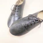 Lace-up flats in navy blue metallic Italian leather with round toe – elehandmade shoes