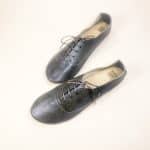 Lace-up flats in navy blue metallic Italian leather with round toe – elehandmade shoes