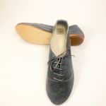 Lace-up flats in navy blue metallic Italian leather with round toe – elehandmade shoes