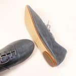 Lace-up flats in navy blue metallic Italian leather with round toe – elehandmade shoes