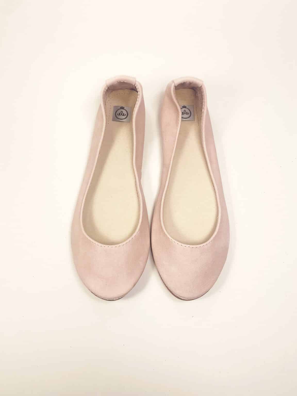 Blush pink leather ballet flats with round toe and soft structure – elehandmade shoes