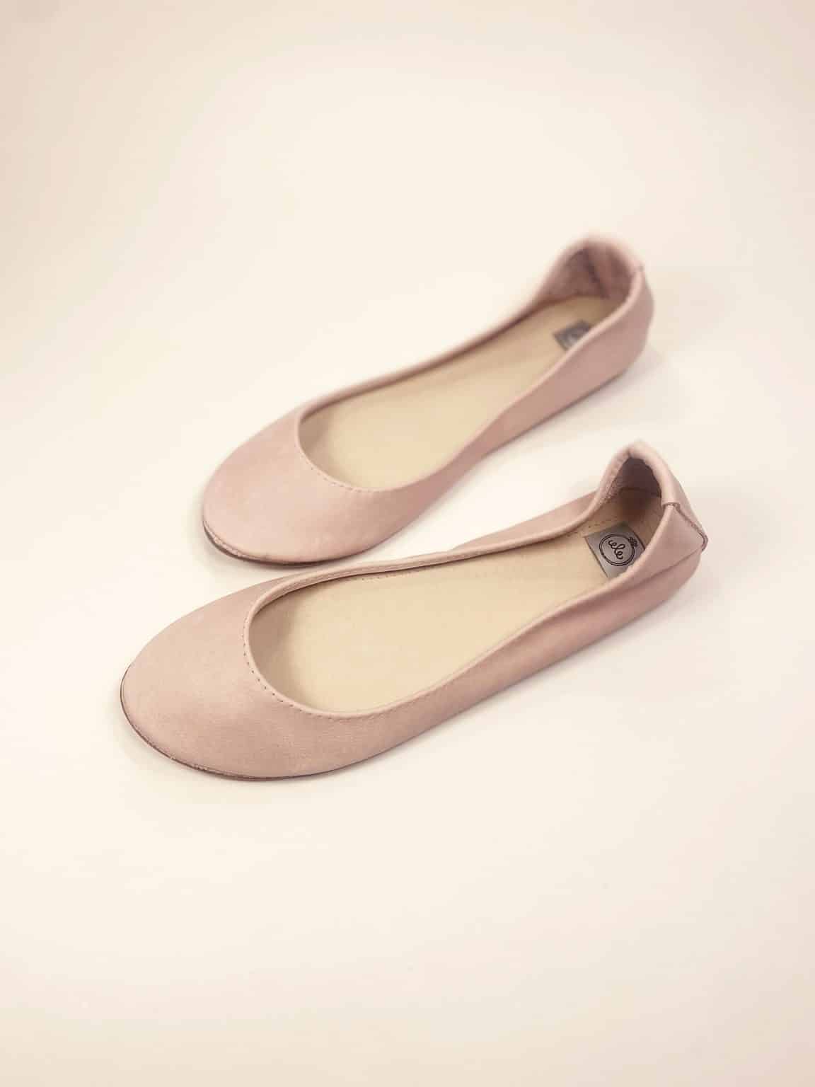 Blush pink leather ballet flats with round toe and soft structure – elehandmade shoes