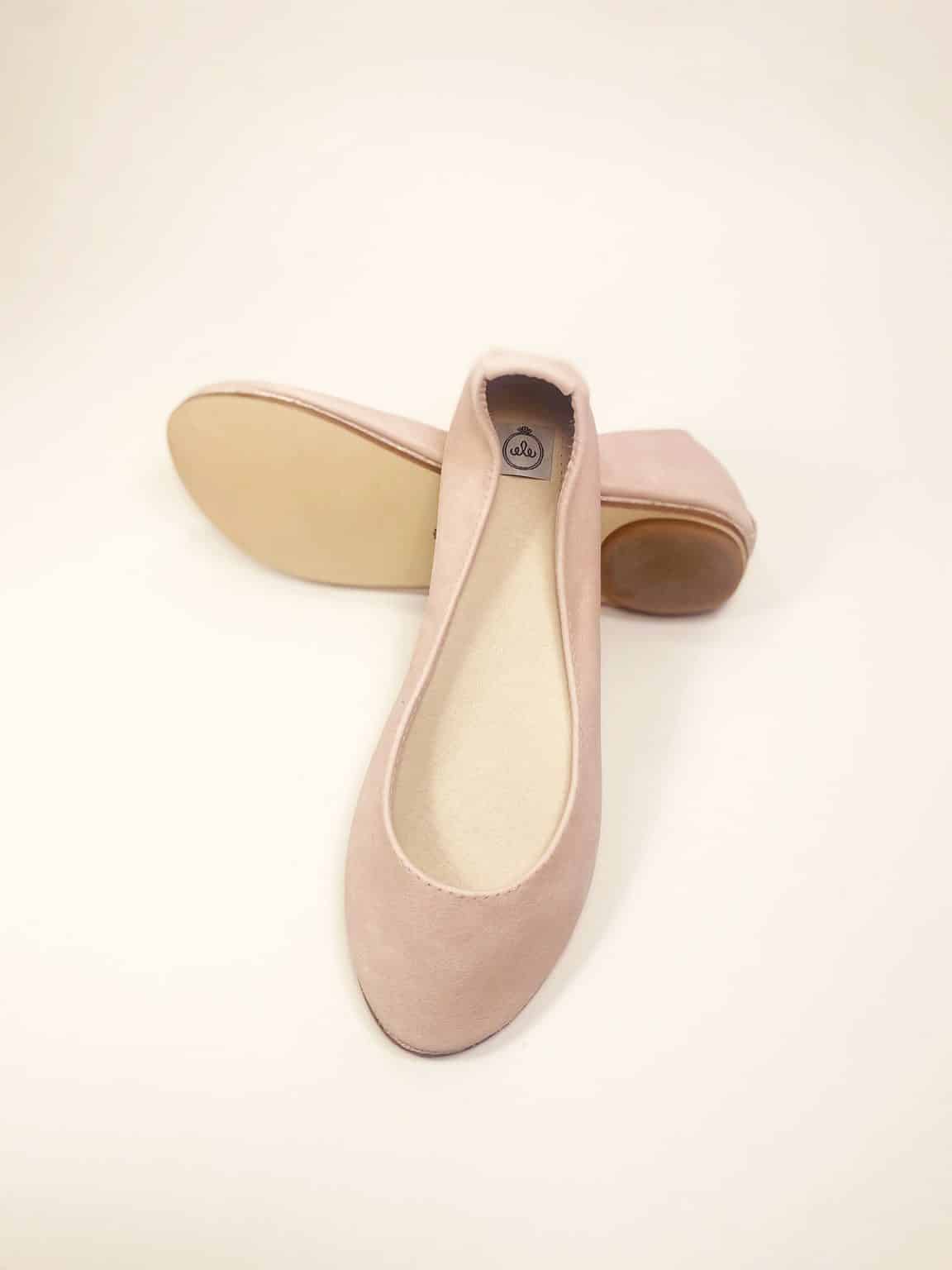 Blush pink leather ballet flats with round toe and soft structure – elehandmade shoes