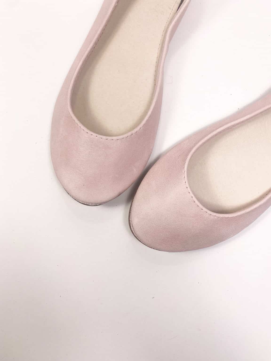 Blush pink leather ballet flats with round toe and soft structure – elehandmade shoes