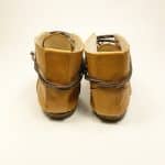 Women's camel tan leather ankle boots with pointed toe and lace-up design, handcrafted in Italy