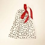 Polka dots cotton dust bag for shoes tied with ivory satin ribbon