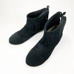 Ankle Booties with Fringes in Black Soft Italian Suede Leather, Elehandmade Boots Shoes, black indian fringed ankle boots, Minnetonka booties