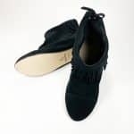 Ankle Booties with Fringes in Black Soft Italian Suede Leather, Elehandmade Boots Shoes, black indian fringed ankle boots, Minnetonka booties