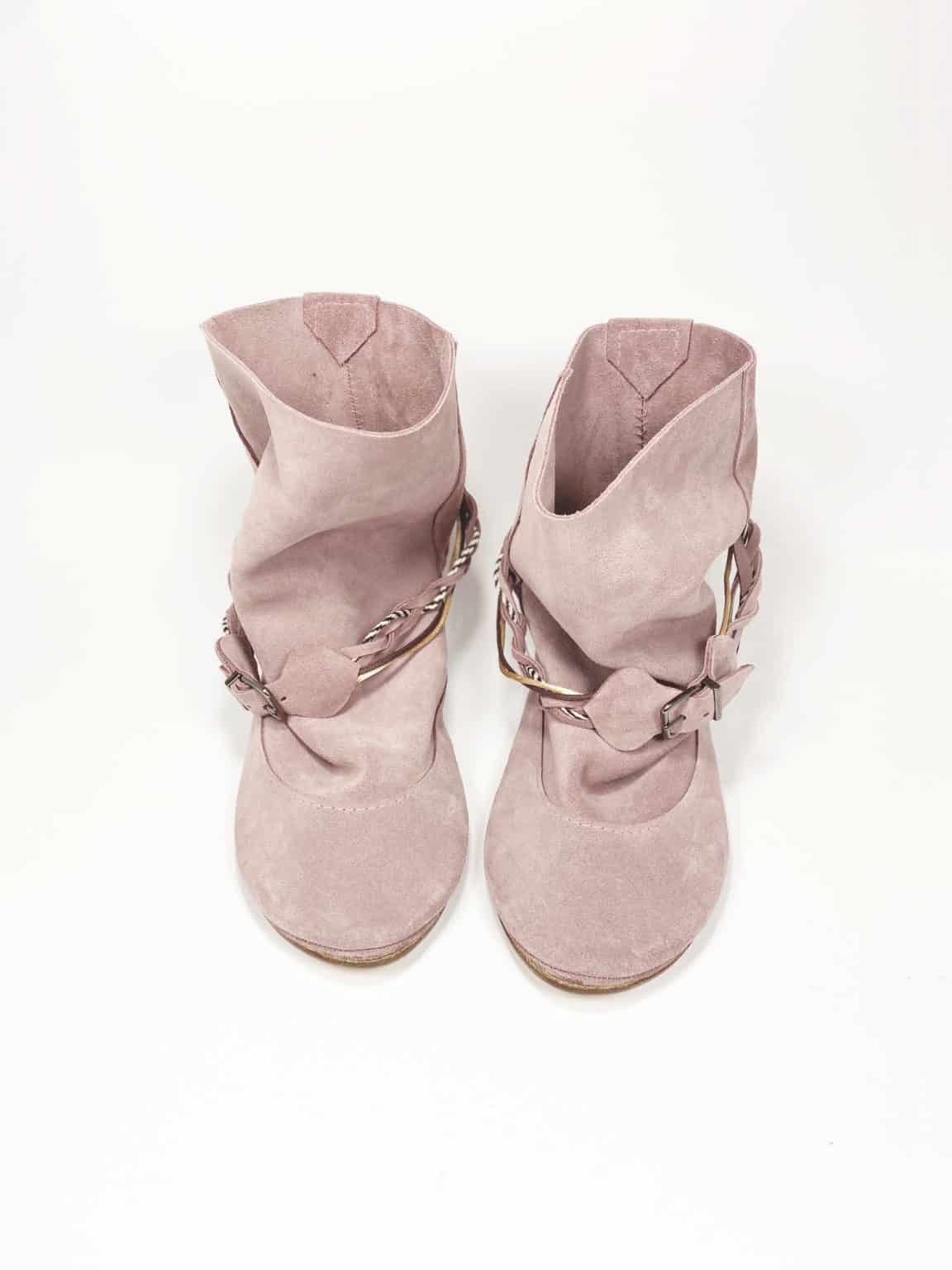 Ankle Boho Boots in Soft Rose Quartz Suede Italian Leather, Pink Floppy Booties, Elehandmade Shoes