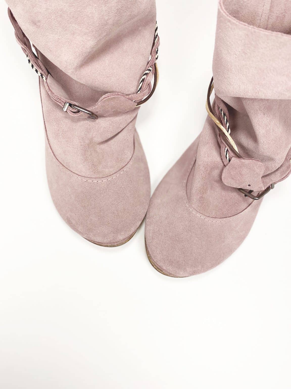 Ankle Boho Boots in Soft Rose Quartz Suede Italian Leather, Pink Floppy Booties, Elehandmade Shoes