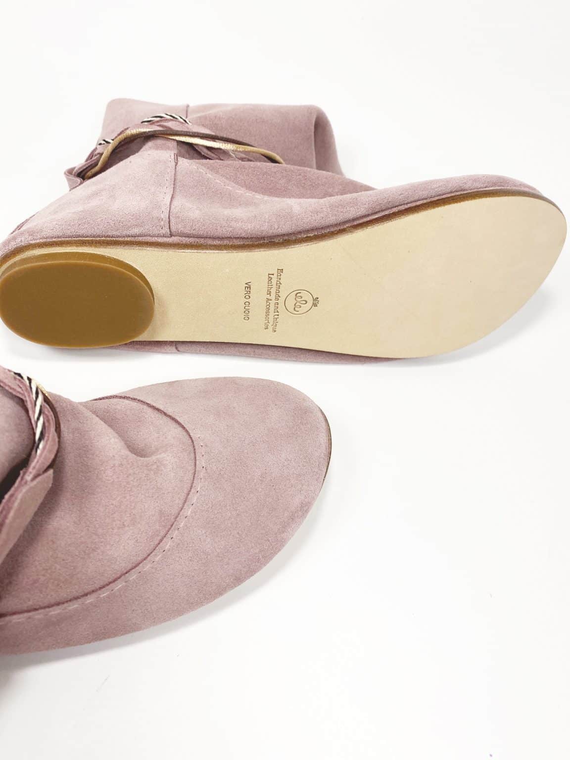 Ankle Boho Boots in Soft Rose Quartz Suede Italian Leather, Pink Floppy Booties, Elehandmade Shoes