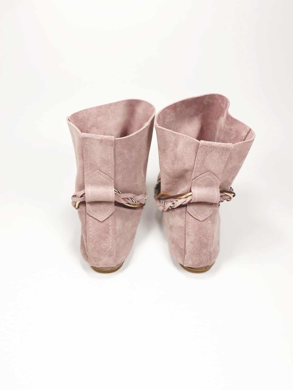 Ankle Boho Boots in Soft Rose Quartz Suede Italian Leather, Pink Floppy Booties, Elehandmade Shoes