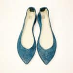 Pointy Flats in Luxurious Textured Teal Exotic Italian Leather, Pump Low Heel in Turquoise Leather, Elehandmade Shoes