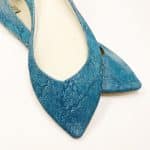 Pointy Flats in Luxurious Textured Teal Exotic Italian Leather, Pump Low Heel in Turquoise Leather, Elehandmade Shoes