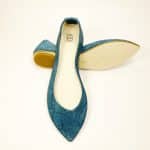 Pointy Flats in Luxurious Textured Teal Exotic Italian Leather, Pump Low Heel in Turquoise Leather, Elehandmade Shoes