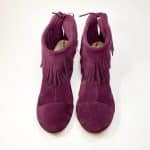 Fringed Ankle Boho Booties in Italian Soft Oxblood Burgundy Suede Leather, Elehandmade Shoes, Indian fringe ankle booties in prune soft suede