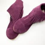 Fringed Ankle Boho Booties in Italian Soft Oxblood Burgundy Suede Leather, Elehandmade Shoes, Indian fringe ankle booties in prune soft suede