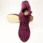 Fringed Ankle Boho Booties in Italian Soft Oxblood Burgundy Suede Leather, Elehandmade Shoes, Indian fringe ankle booties in prune soft suede