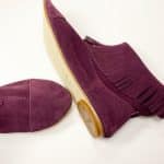 Fringed Ankle Boho Booties in Italian Soft Oxblood Burgundy Suede Leather, Elehandmade Shoes, Indian fringe ankle booties in prune soft suede